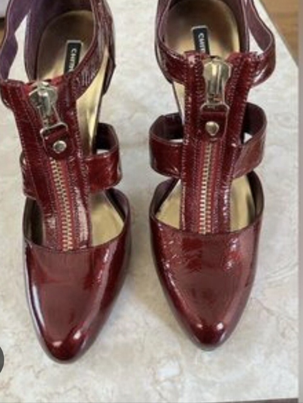Size 6.5 Patent Leather Zip-Front Burgundy Women’s Heels Chinese Laundry